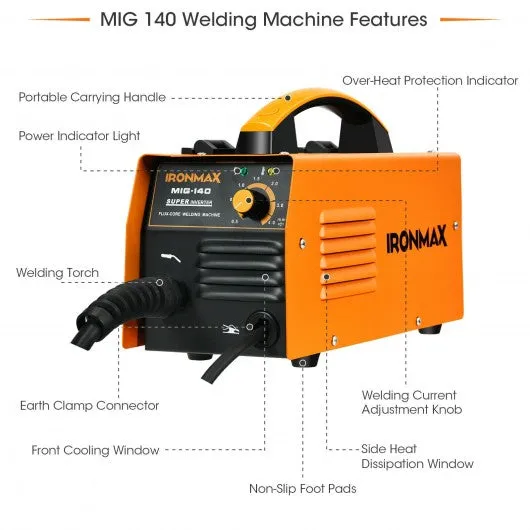 110V MIG 140 Welding Machine Automatic Feed Welder w/IGBT System & Synergic Adj