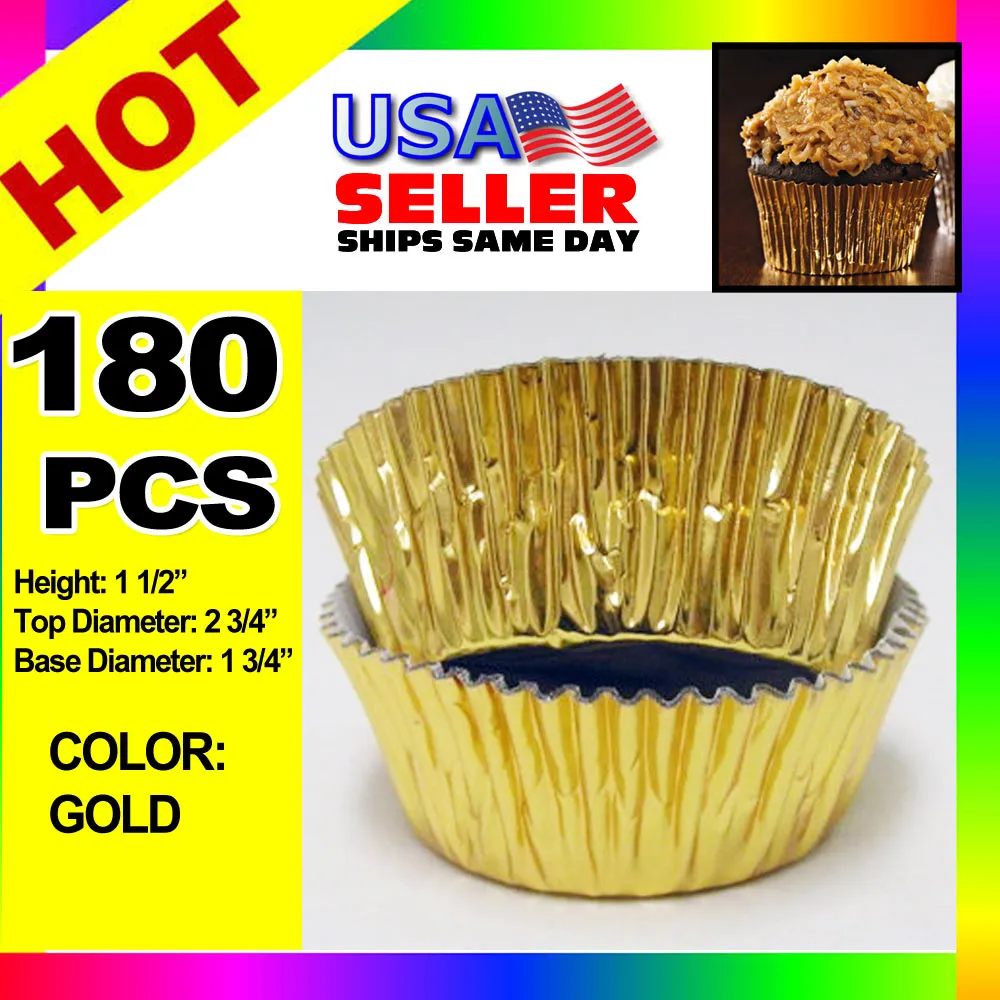 180 Gold Foil Baking Cups Cupcake Liners Cup Cake Muffin Bake Cookie Decorations