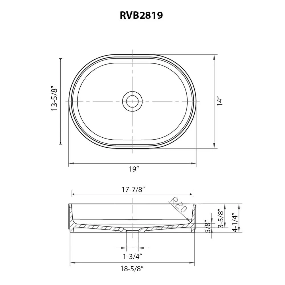 19 x 14 Fluted Vessel Bathroom Sink Matte White