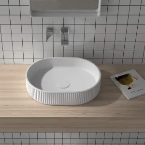 19 x 14 Fluted Vessel Bathroom Sink Matte White