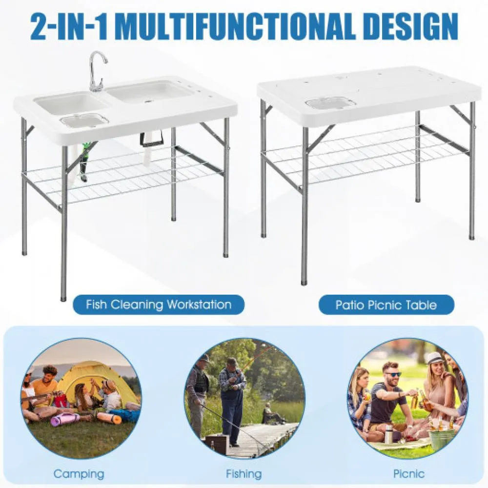 2-in-1 Folding Fish Cleaning Table-White