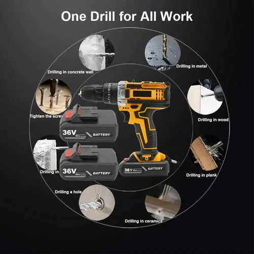36VF BRUSHLESS HEAVY DUTY CORDLESS DRILL IMPACT DRIVER KIT | Hammer |  2 BATTERY | Box