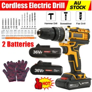 36VF BRUSHLESS HEAVY DUTY CORDLESS DRILL IMPACT DRIVER KIT | Hammer |  2 BATTERY | Box