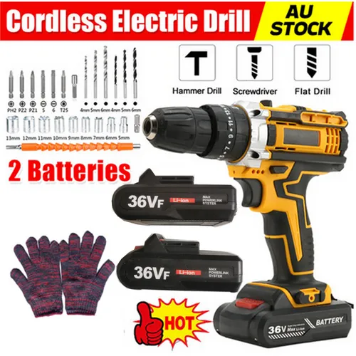 36VF BRUSHLESS HEAVY DUTY CORDLESS DRILL IMPACT DRIVER KIT | Hammer |  2 BATTERY | Box