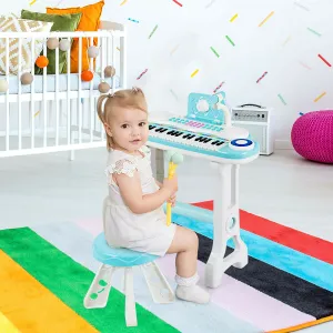 37-Key Kid's Toy Electronic Keyboard with Stool and Microphone