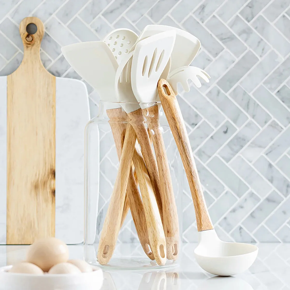 3/8pcs White Kitchenware Set