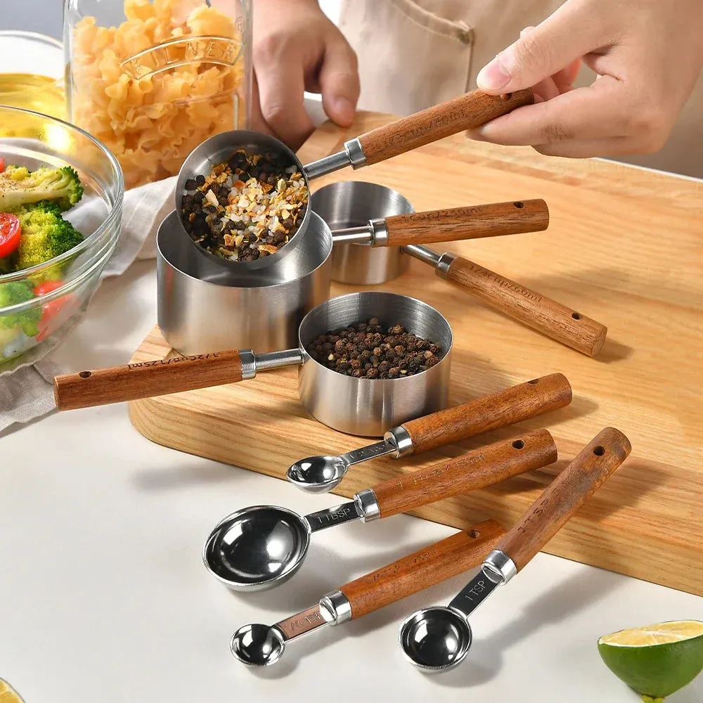4 / 8 Piece Stainless Measuring Cups & Spoons Set For Baking