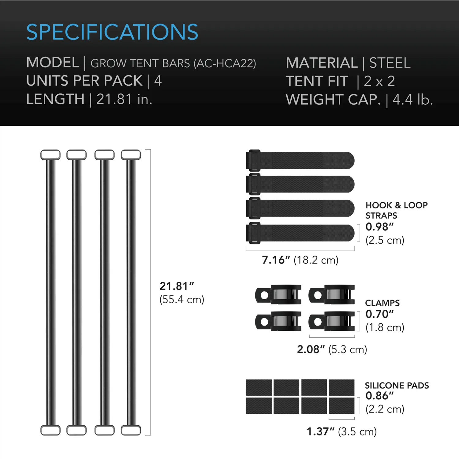 AC Infinity Grow Tent Mounting Bars, for Indoor Grow Spaces, 2x2'