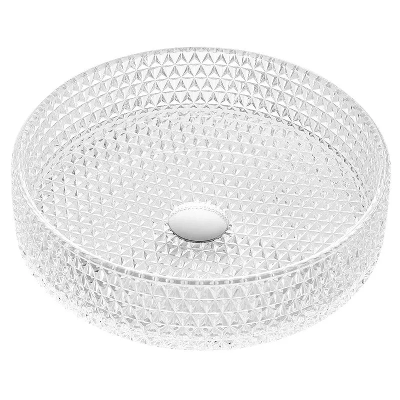 ANZZI Celeste Round Clear Glass Vessel Bathroom Sink with Faceted Pattern