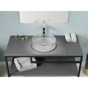 ANZZI Celeste Round Clear Glass Vessel Bathroom Sink with Faceted Pattern