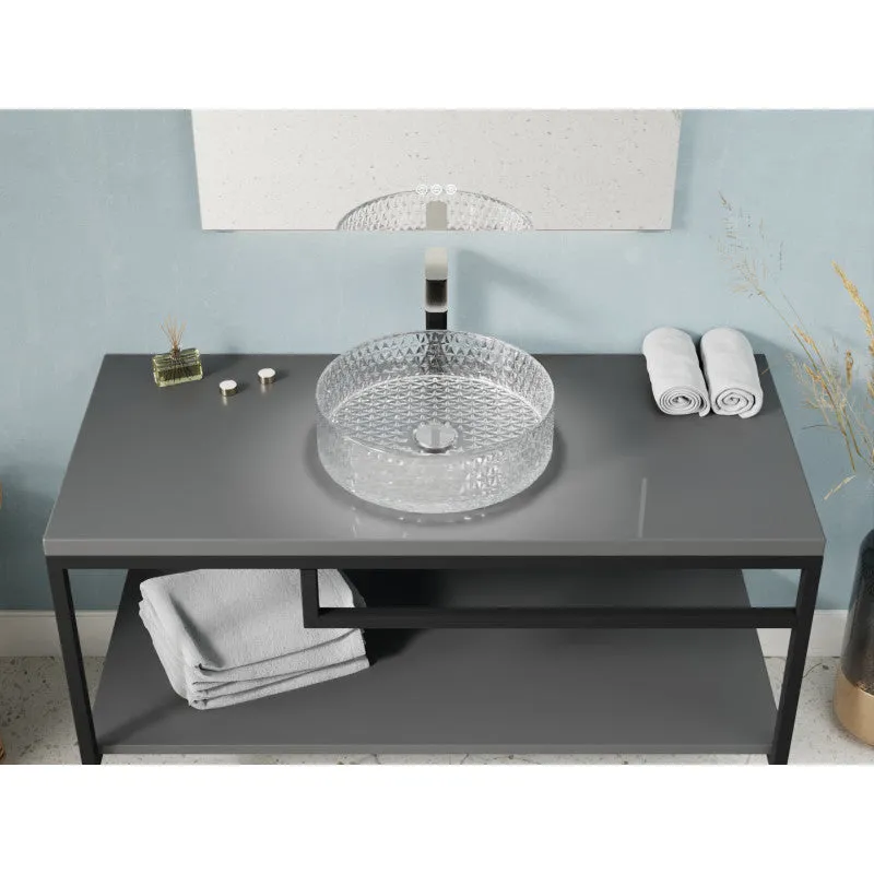 ANZZI Celeste Round Clear Glass Vessel Bathroom Sink with Faceted Pattern