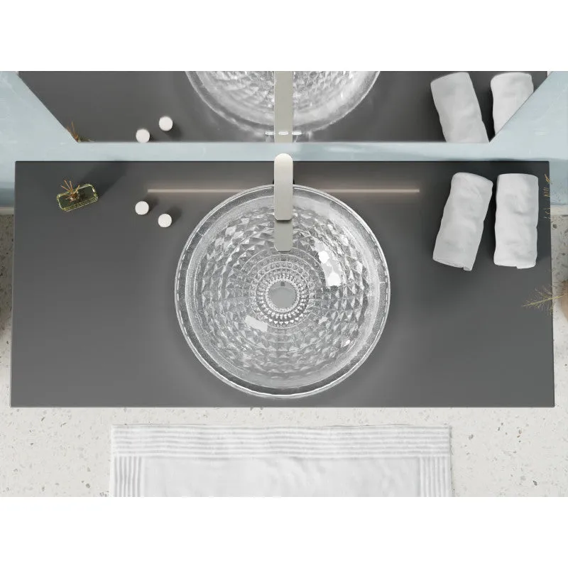 ANZZI Diamante Round Clear Glass Vessel Bathroom Sink with Faceted Pattern