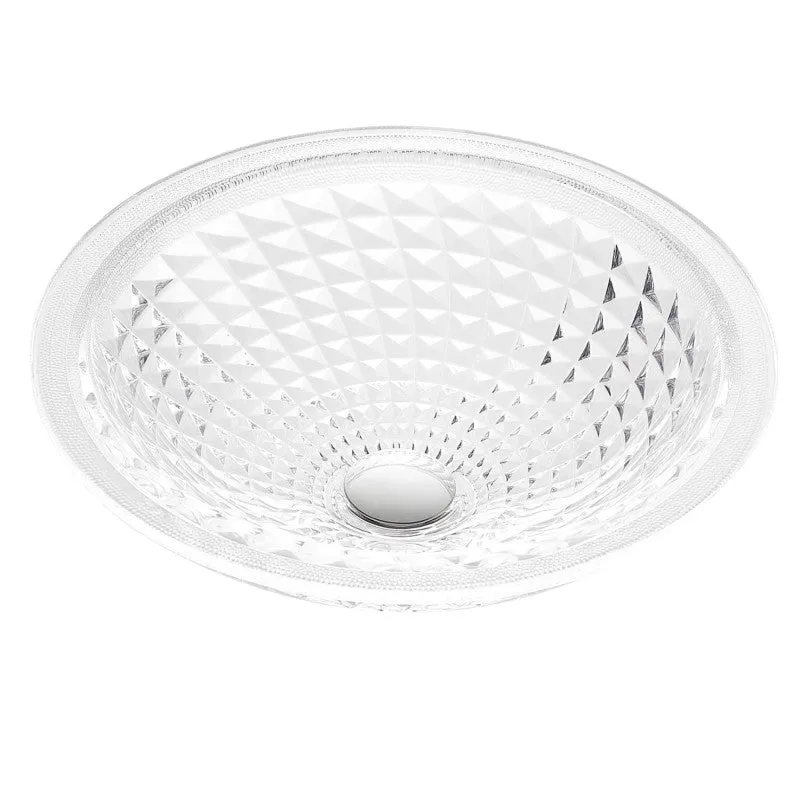 ANZZI Diamante Round Clear Glass Vessel Bathroom Sink with Faceted Pattern