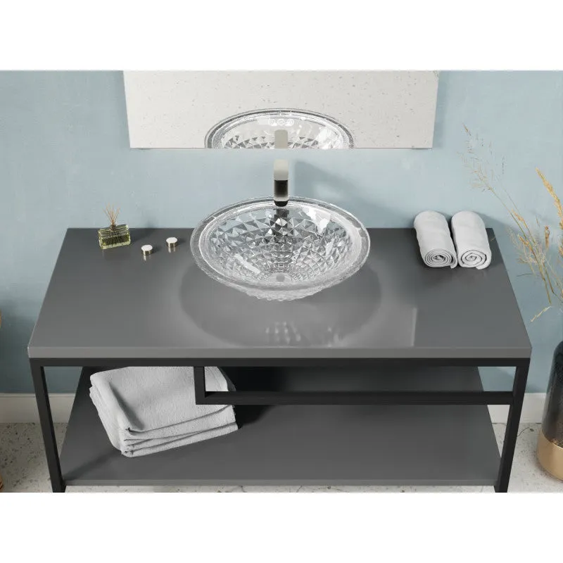 ANZZI Diamante Round Clear Glass Vessel Bathroom Sink with Faceted Pattern