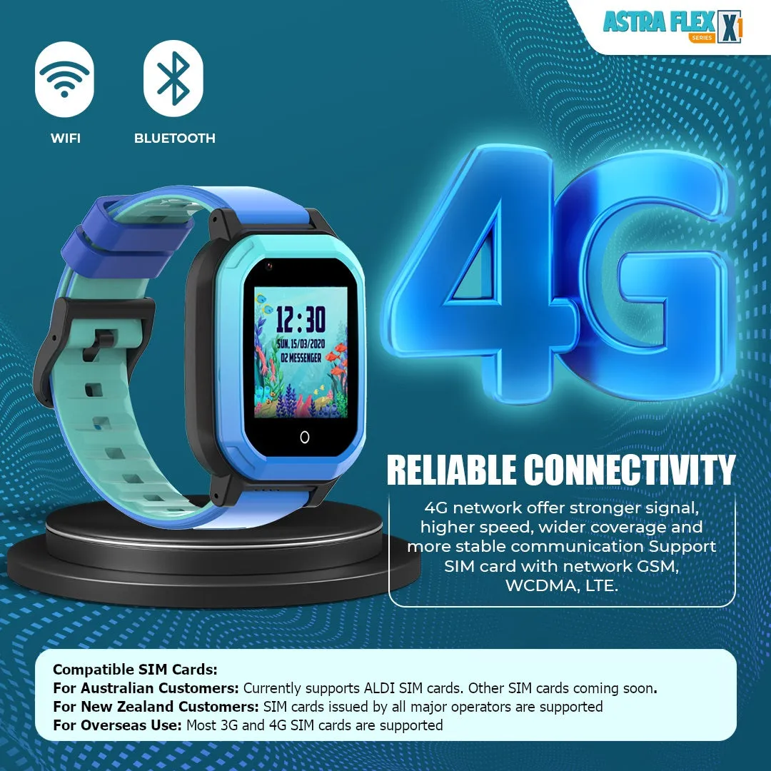Astra Flex X1- Kids 4G LTE Android Smart Watch - 1GB RAM   8GB ROM, SMS, Vibration, WhatsApp, Wifi, GPS Tracking and Video Calling