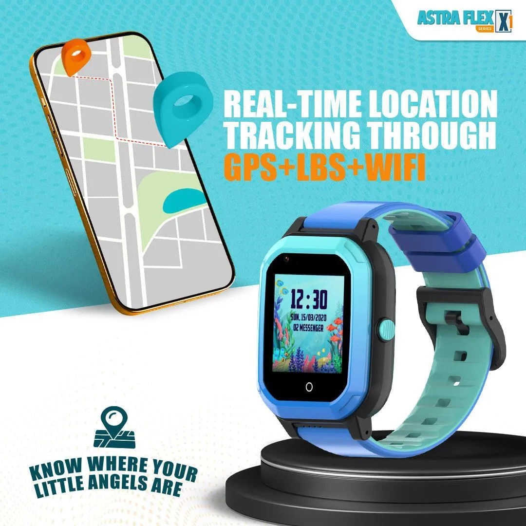 Astra Flex X1- Kids 4G LTE Android Smart Watch - 1GB RAM   8GB ROM, SMS, Vibration, WhatsApp, Wifi, GPS Tracking and Video Calling