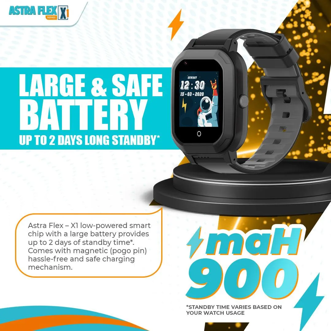 Astra Flex X1- Kids 4G LTE Android Smart Watch - 1GB RAM   8GB ROM, SMS, Vibration, WhatsApp, Wifi, GPS Tracking and Video Calling