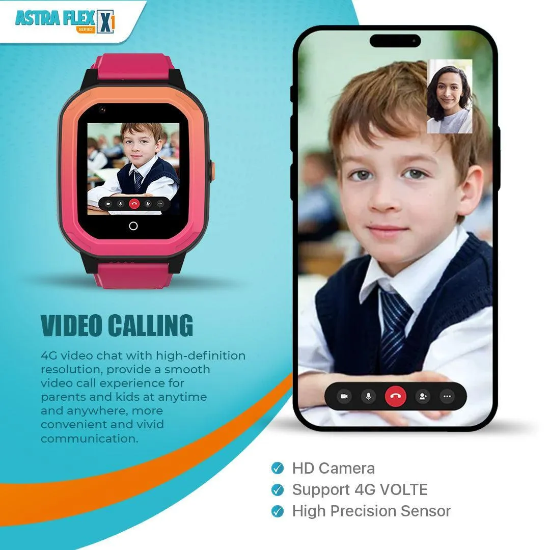 Astra Flex X1- Kids 4G LTE Android Smart Watch - 1GB RAM   8GB ROM, SMS, Vibration, WhatsApp, Wifi, GPS Tracking and Video Calling