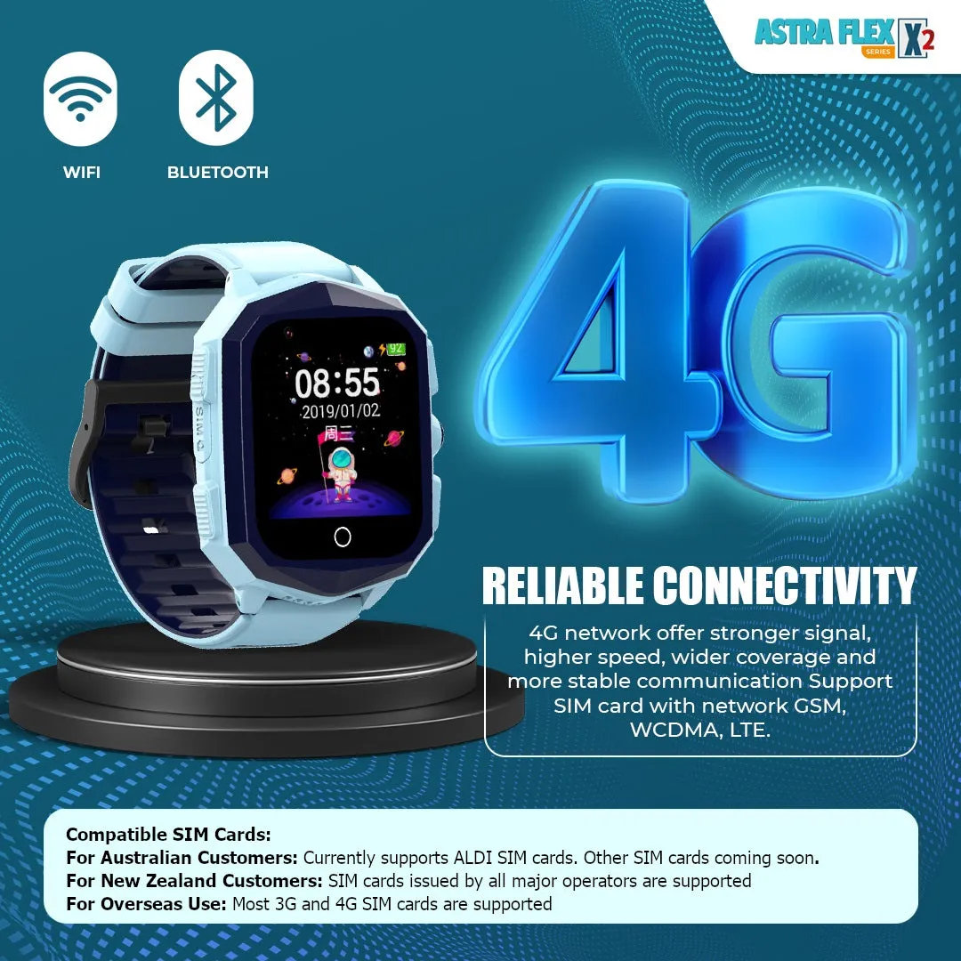 Astra Flex X2- Kids 4G LTE Android Smart Watch - 1GB RAM   8GB ROM, SMS, Vibration, WhatsApp, Wifi, GPS Tracking and Video Calling