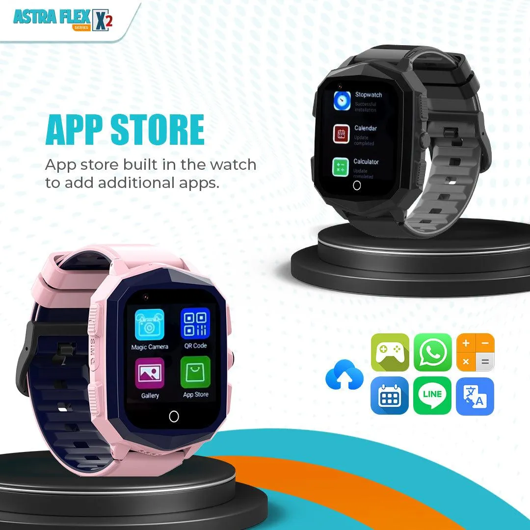 Astra Flex X2- Kids 4G LTE Android Smart Watch - 1GB RAM   8GB ROM, SMS, Vibration, WhatsApp, Wifi, GPS Tracking and Video Calling