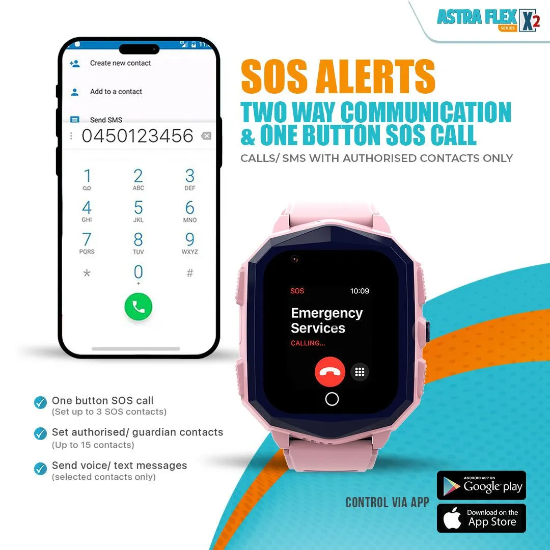 Astra Flex X2- Kids 4G LTE Android Smart Watch - 1GB RAM   8GB ROM, SMS, Vibration, WhatsApp, Wifi, GPS Tracking and Video Calling