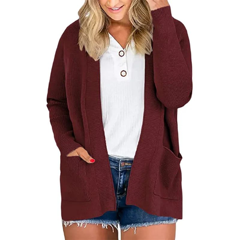 Autumn Winter Women Solid Color Long Sleeve Loose Knitted Sweater Coats