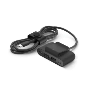 BELKIN BoostCharge 4-Port Charger 30W with Clip - 2x USB-C and 2x USB-A Ports - 2M Cable - Black