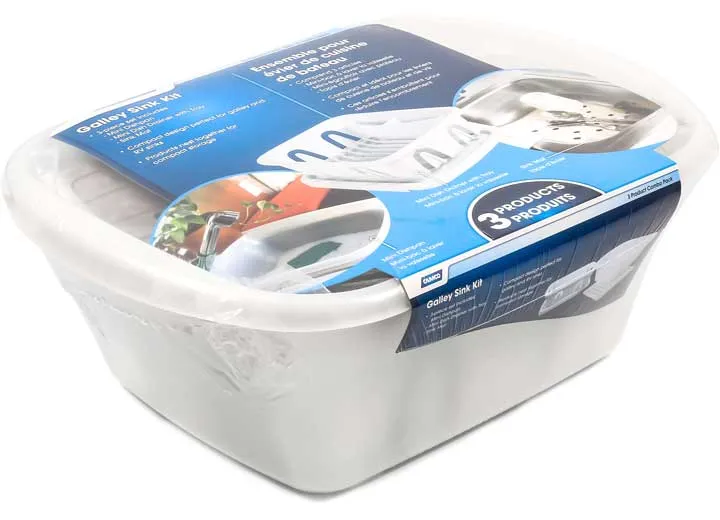 Camco White Sink Kit with Dish Drainer, Dish Pan and Sink Mat - 43517
