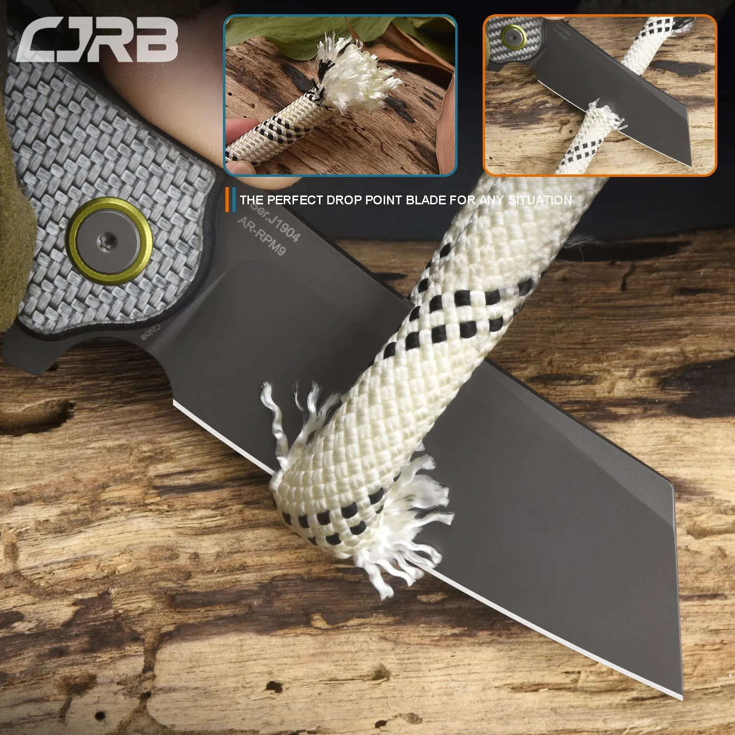 CJRB Crag J1904 AR-RPM9 Steel Gray Pvd Blade Sliver Carbon Fiber Handle Folding Knives