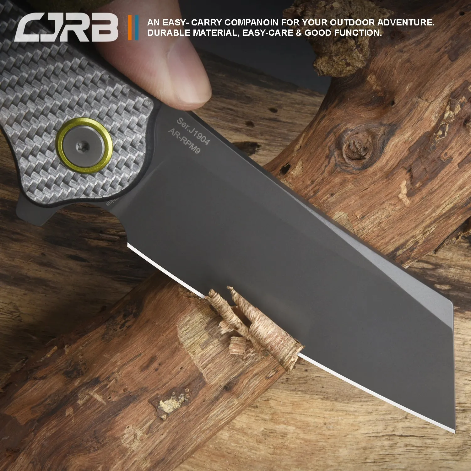 CJRB Crag J1904 AR-RPM9 Steel Gray Pvd Blade Sliver Carbon Fiber Handle Folding Knives