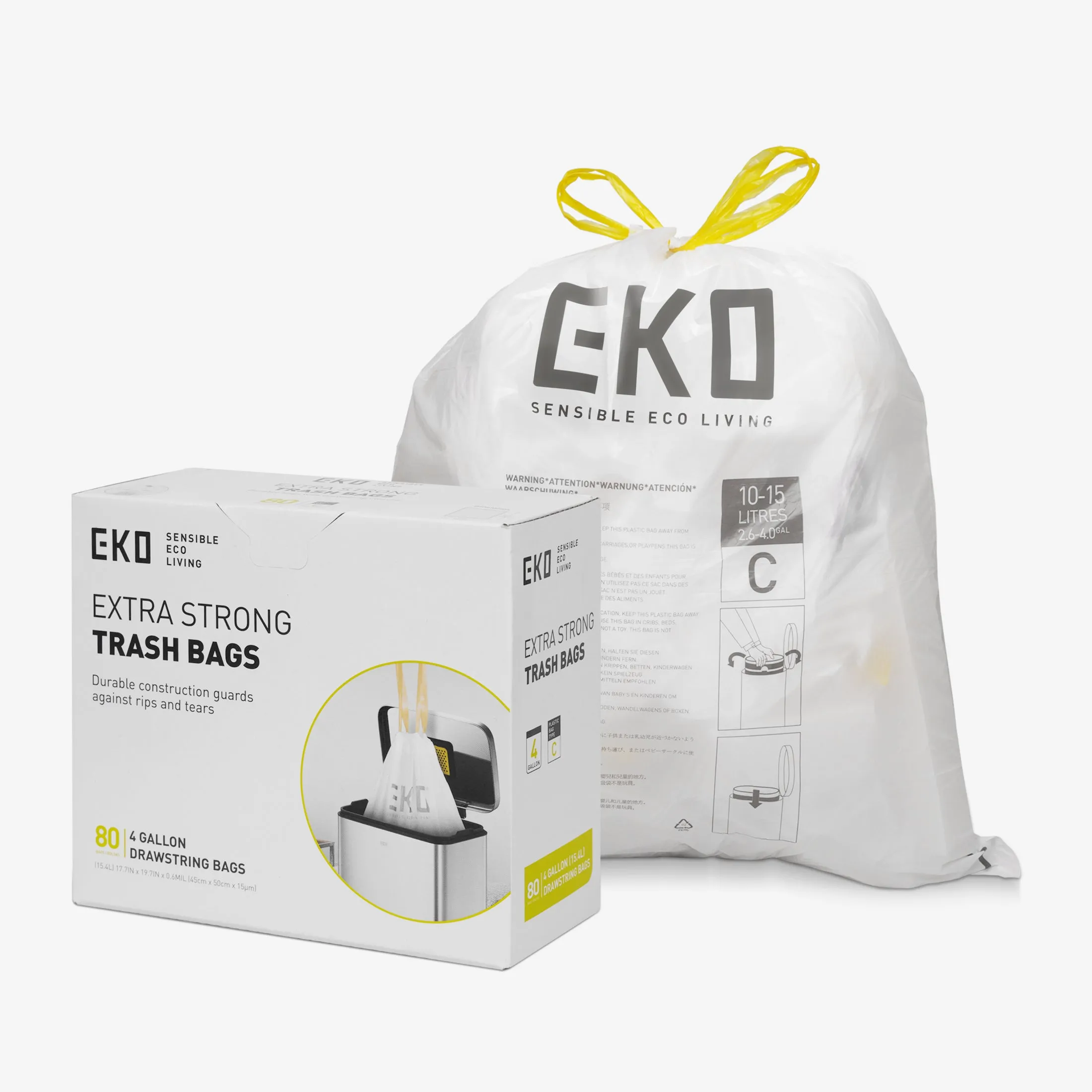 Code C - 4 Gallon Easy-Dispense Roll Trash Bag - 80 Count (10-15L)