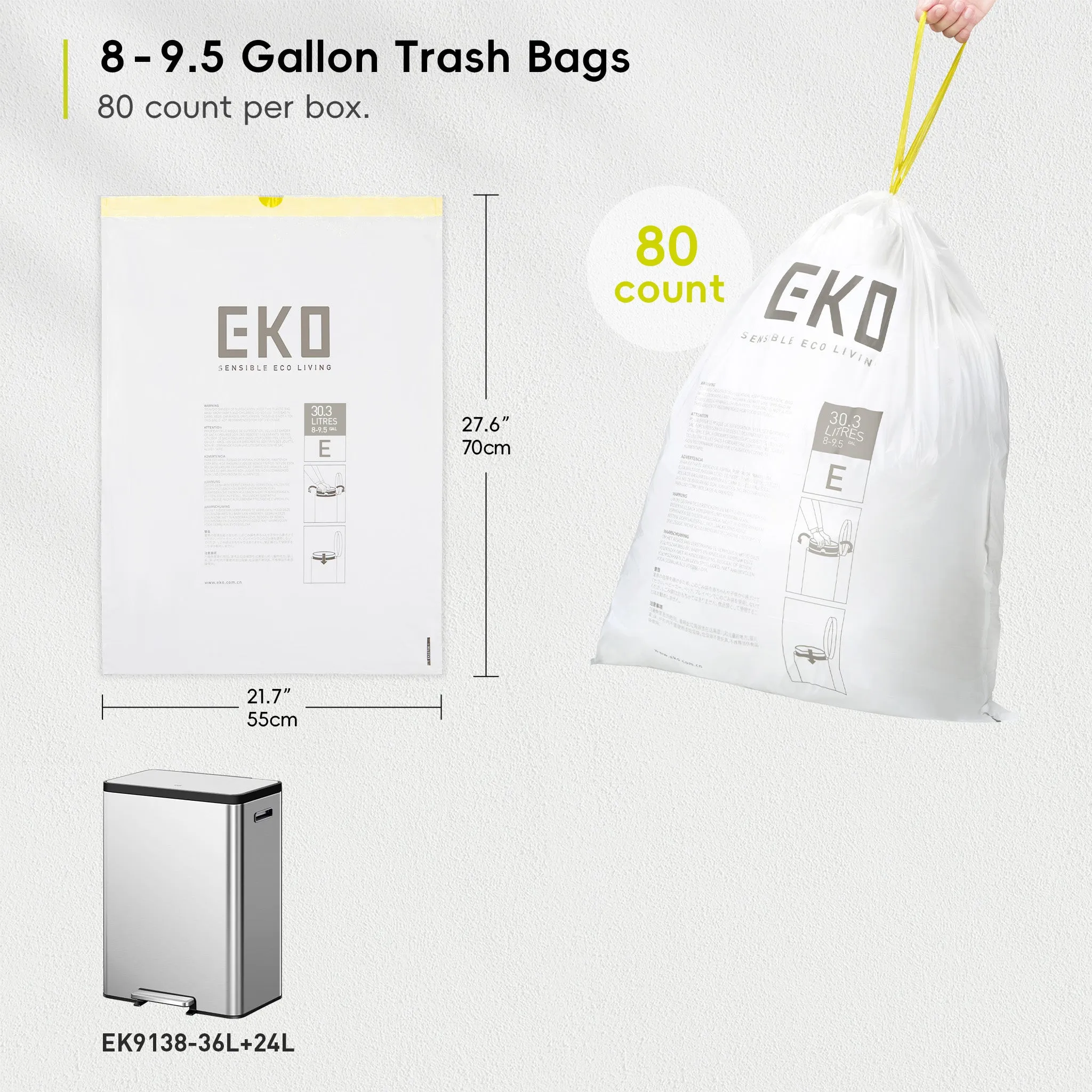Code E - 8 Gallon Easy-Dispense Roll Trash Bag - 80 Count (30.3-36L)
