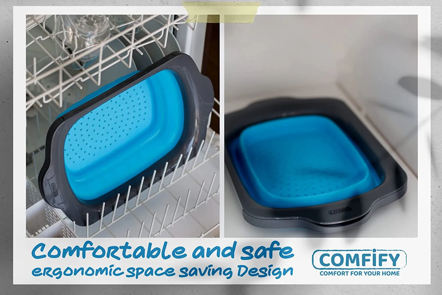 Collapsible - Blue & Grey - Over The Sink Colander with Handles