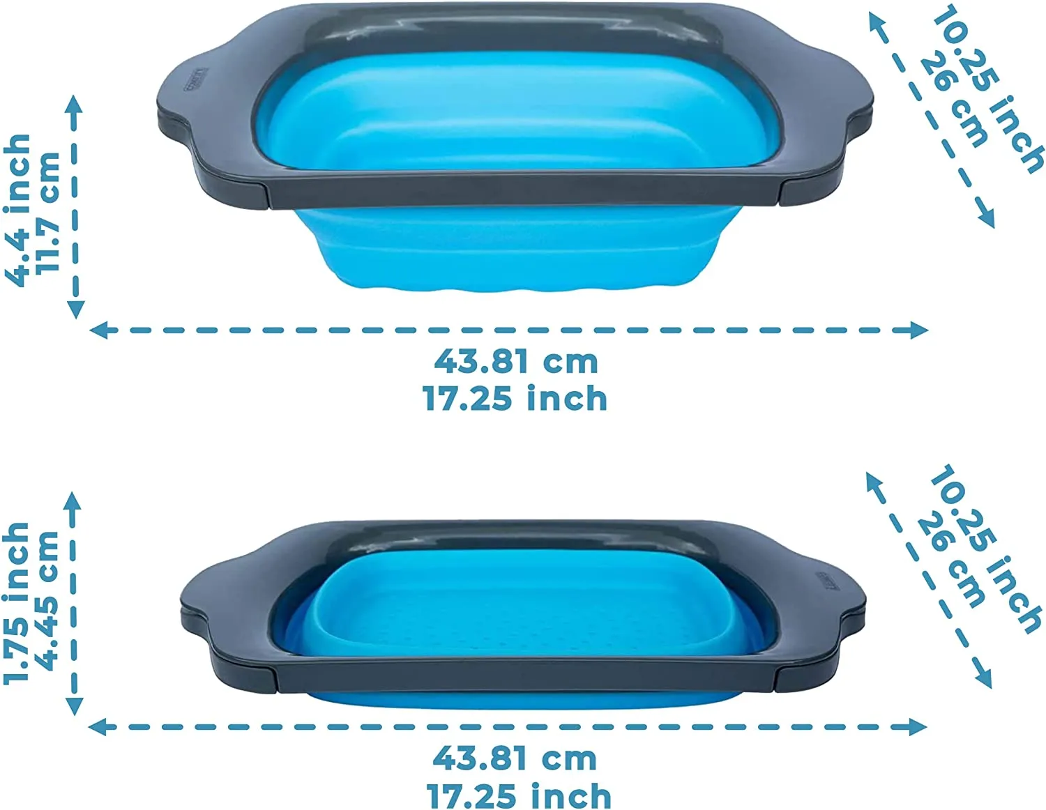 Collapsible - Blue & Grey - Over The Sink Colander with Handles