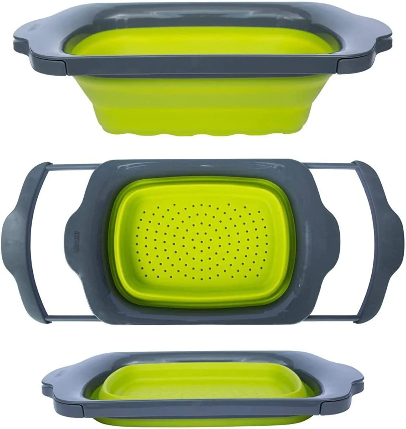 Collapsible - Blue & Grey - Over The Sink Colander with Handles