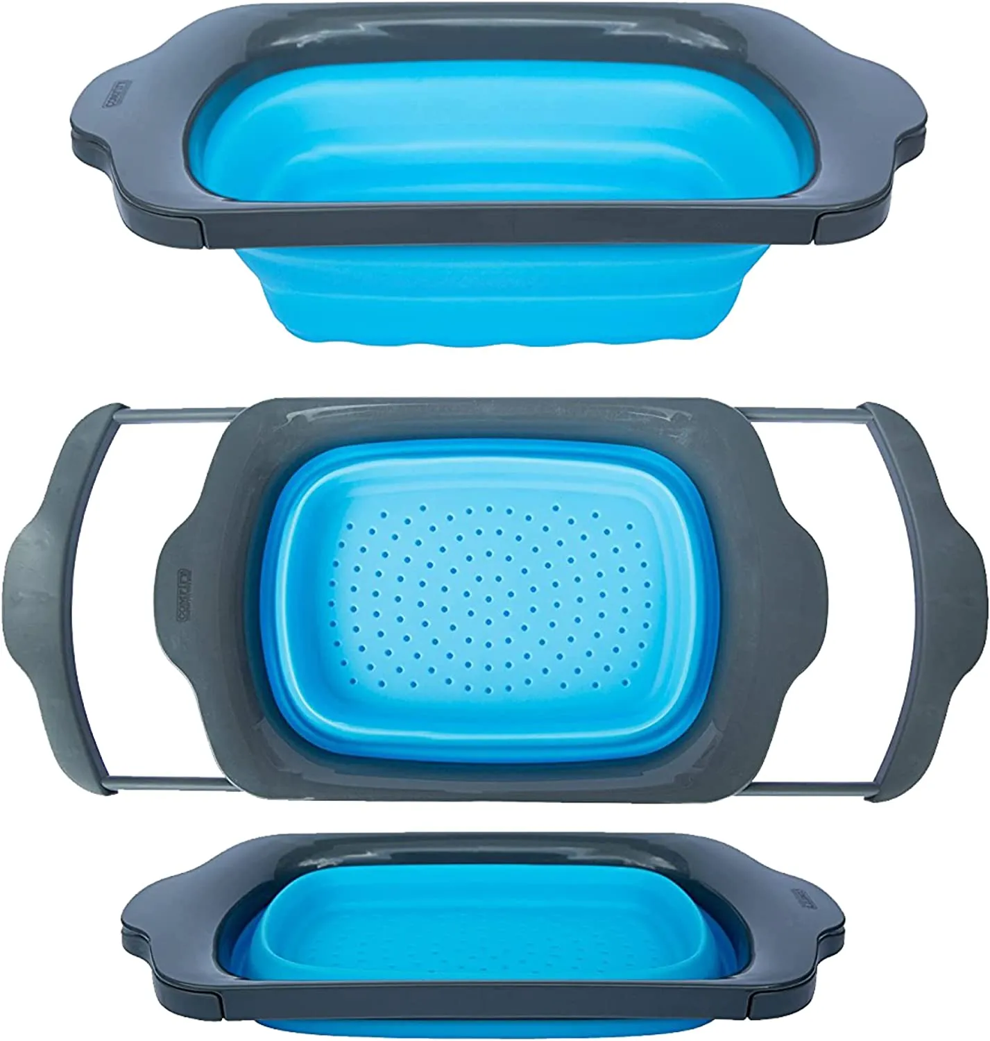 Collapsible - Blue & Grey - Over The Sink Colander with Handles