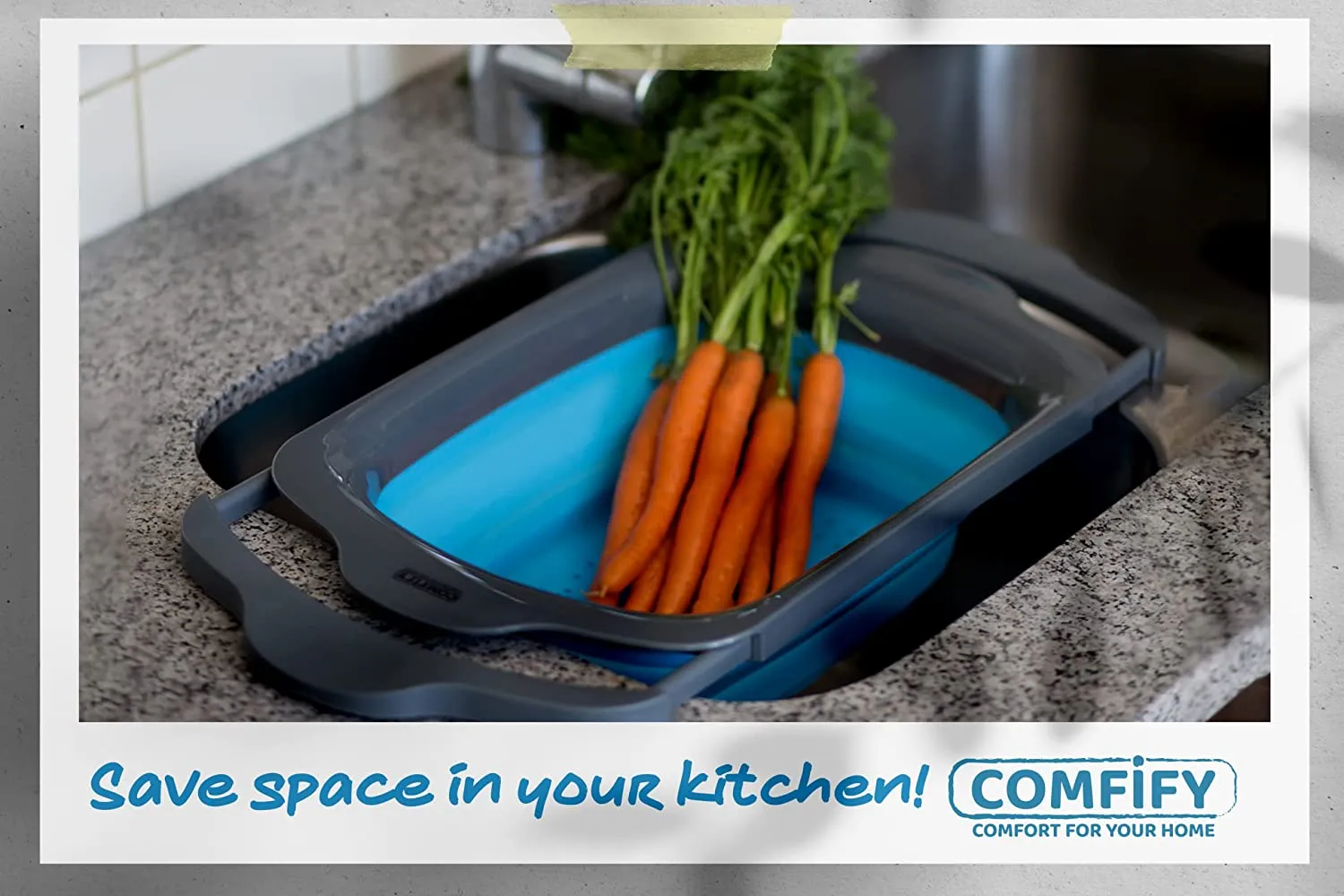 Collapsible - Blue & Grey - Over The Sink Colander with Handles
