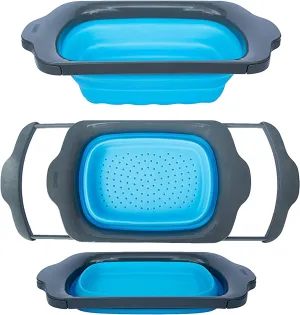 Collapsible - Blue & Grey - Over The Sink Colander with Handles