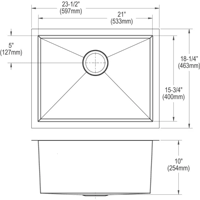 Crosstown 18.25" x 23.5" x 10" Stainless Steel Single-Basin Undermount Kitchen Sink - Zero Radius Corners