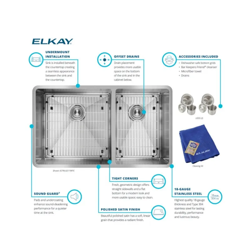 Crosstown 18.5" x 31.5" x 9" Stainless Steel 60/40 Double-Basin Undermount Kitchen Sink Kit