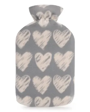 Grey Heart Print Hot Water Bottle