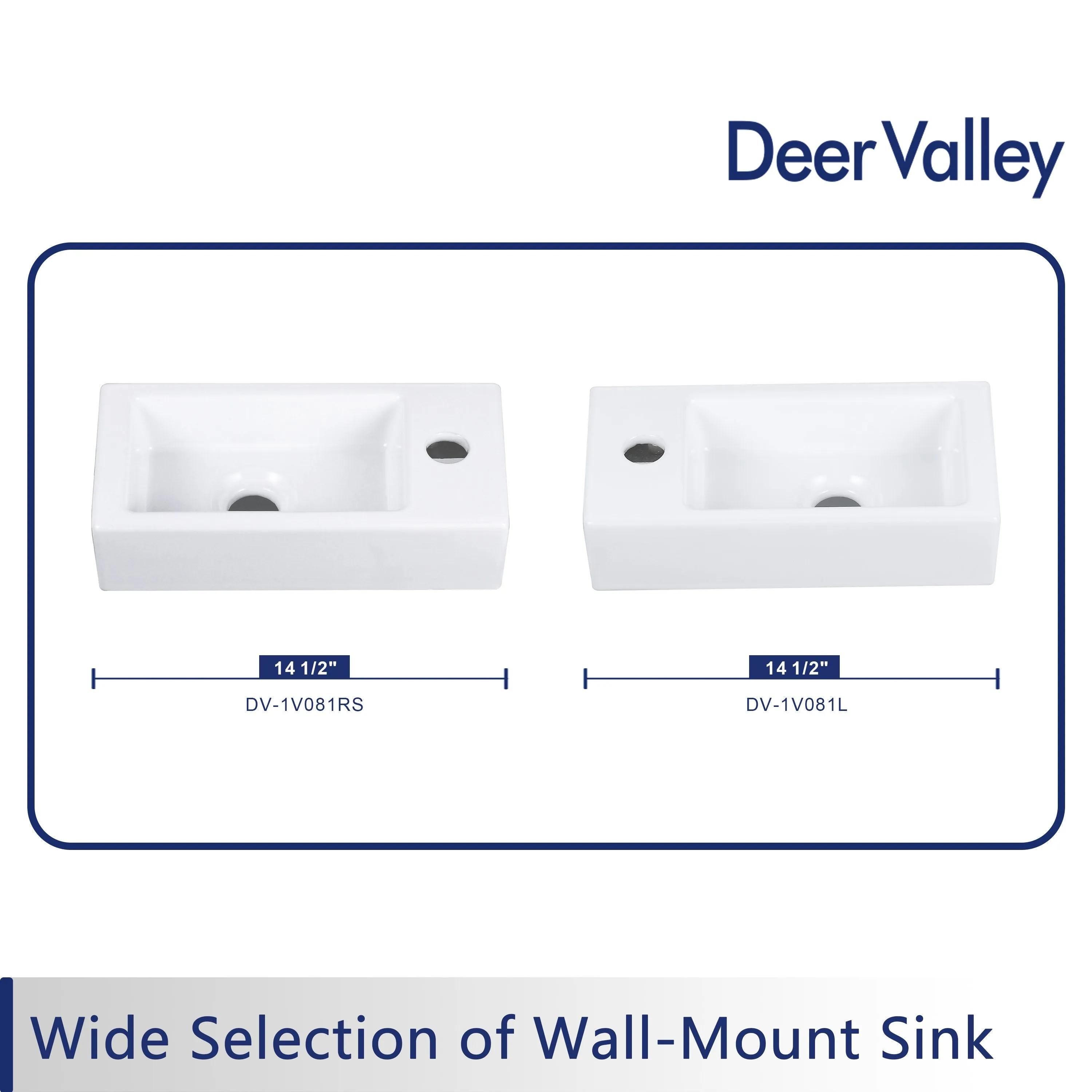 LIBERTY 14" Rectangular Wall-Mount Bathroom Sink, Space-saving
