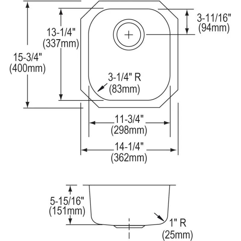 Lustertone Classic 15.75" x 14.25" x 5.94" Stainless Steel Single-Basin Undermount Kitchen Sink