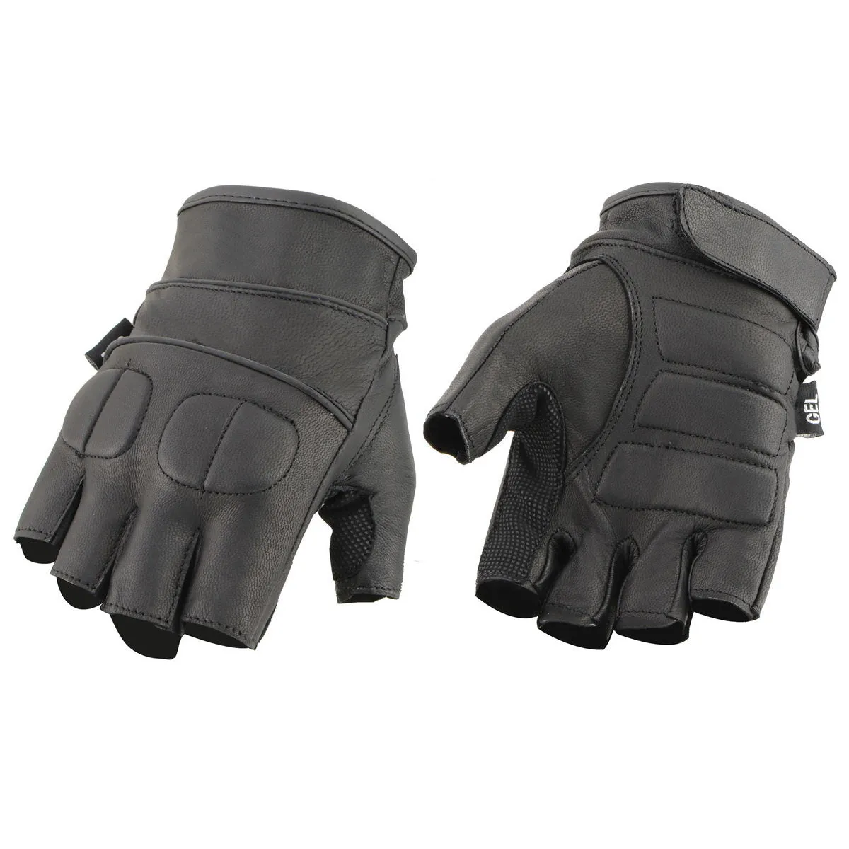 Milwaukee Leather SH462 Men's Black Leather Gel Palm Fingerless Motorcycle Hand Gloves W/ Soft and Stylish Knuckle Pads
