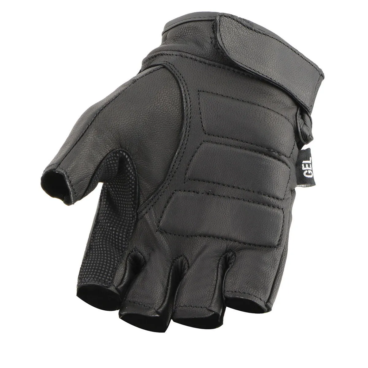 Milwaukee Leather SH462 Men's Black Leather Gel Palm Fingerless Motorcycle Hand Gloves W/ Soft and Stylish Knuckle Pads