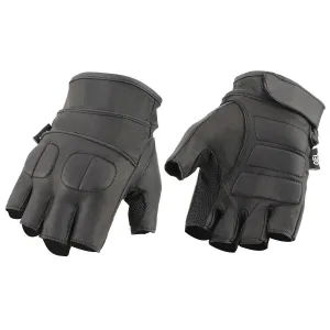 Milwaukee Leather SH462 Men's Black Leather Gel Palm Fingerless Motorcycle Hand Gloves W/ Soft and Stylish Knuckle Pads