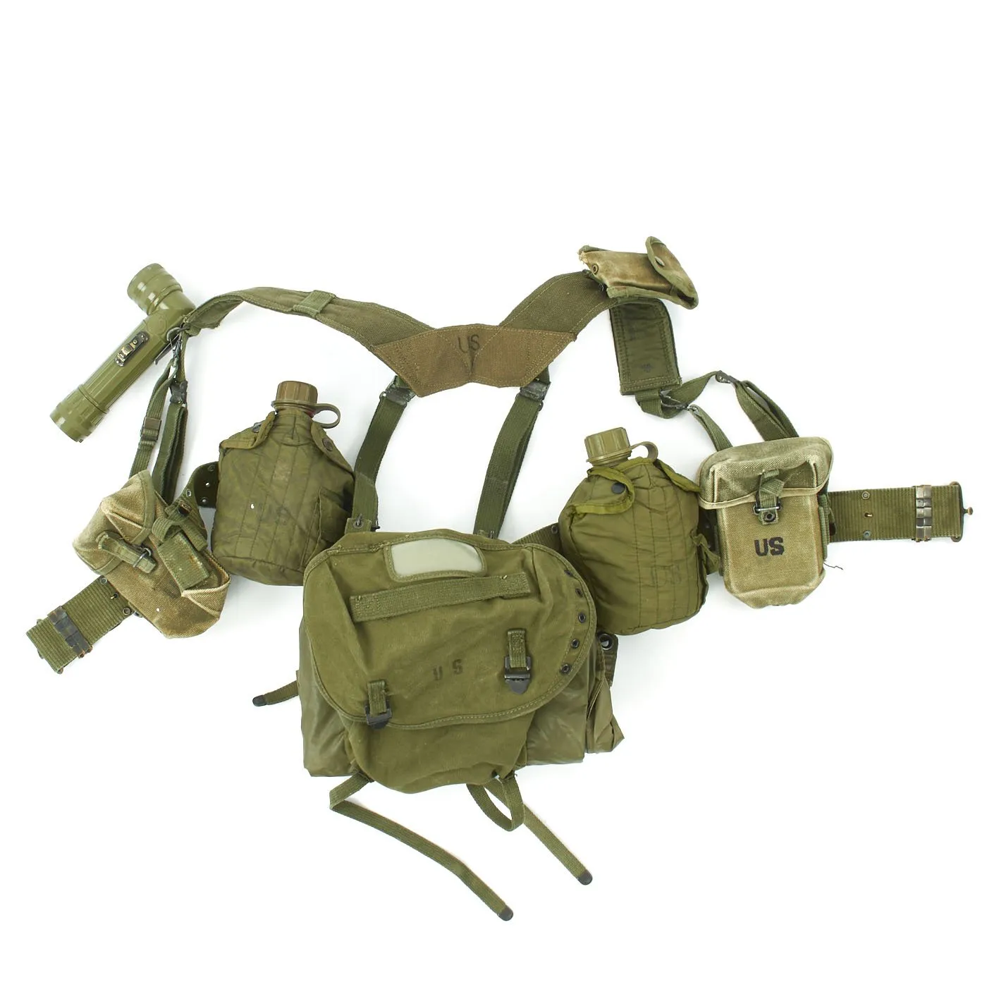 Original U.S. Vietnam War Infantryman Fatigue Uniform and M-56 Gear Set with M72 A2 LAW Light Anti-Tank Weapon