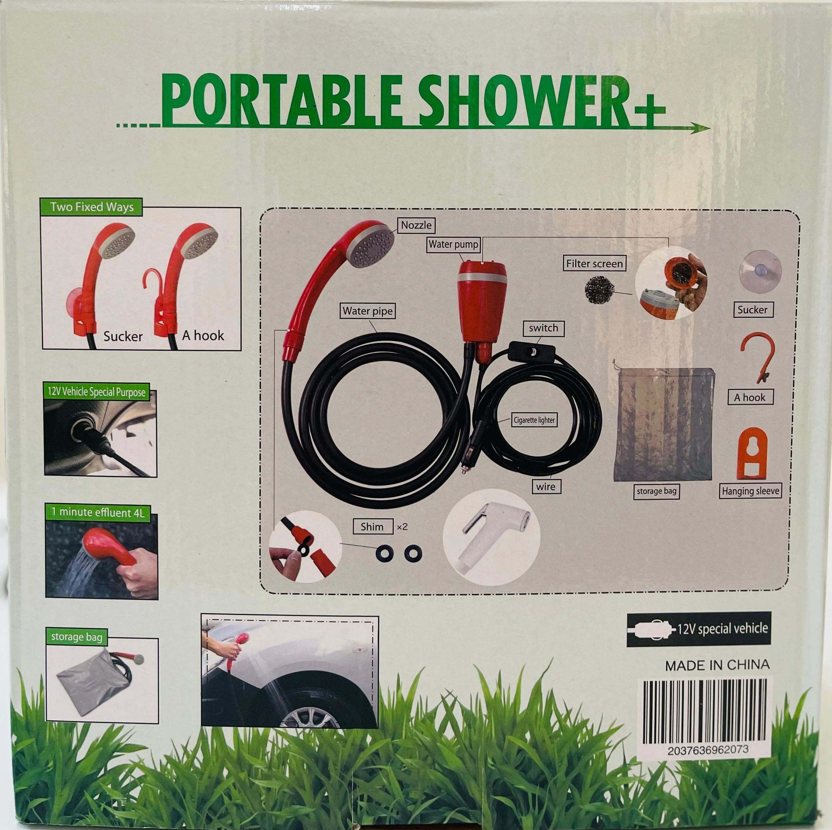 Portable Shower Automobile Shower Set Car Washer 12V With Foldable Bucket - 2024