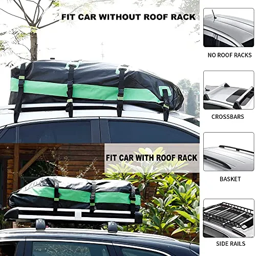 Premium Rooftop Cargo Carrier Bag ,100% Waterproof Car Roof Bag, 15 Cubic Ft, Cargo Bag Carrier for Top of Vehicle with Rack or Without,Heavy-Duty (15 Cubic Ft Green)