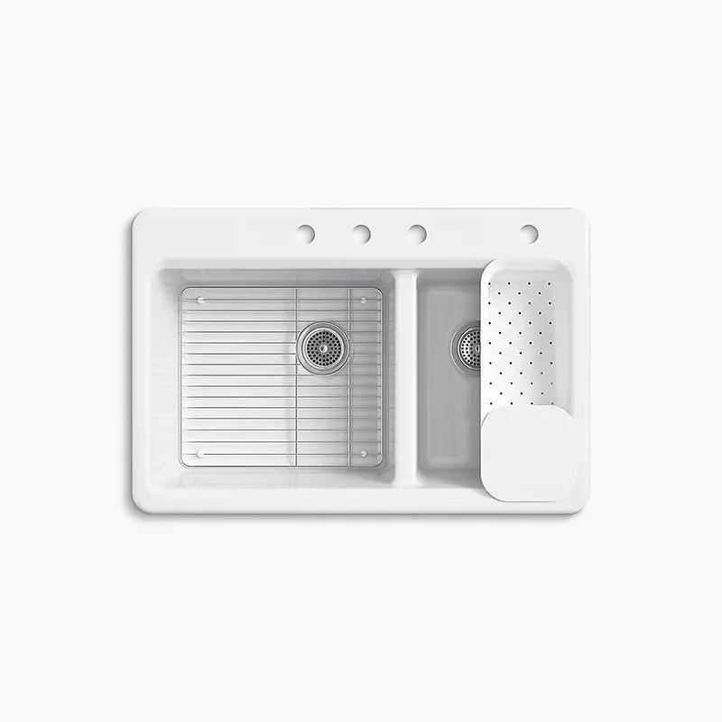 Riverby 22" x 33" x 9.63" Enameled Cast Iron 60/40 Double-Basin Drop-In Kitchen Sink in White